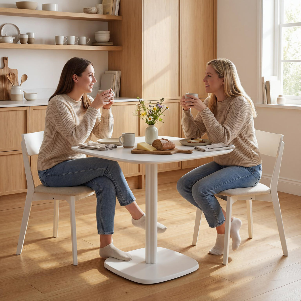 Table à manger pour 4 personne table de cuisine carrée style moderne avec plateau aspect bois, 70 x 70 cm, blanc-5