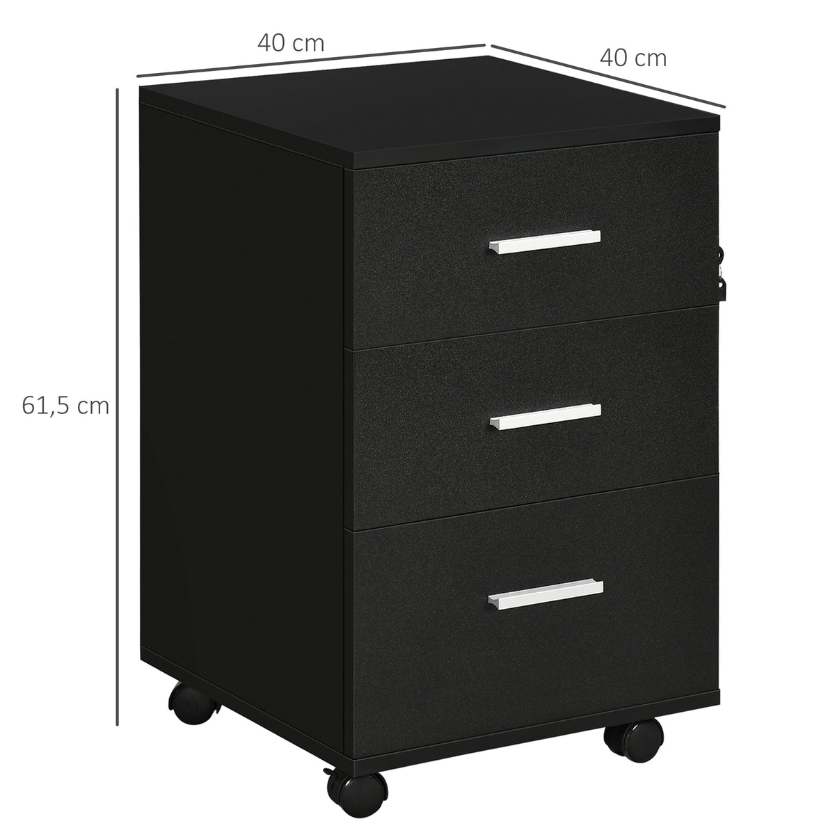 Caisson de Bureau Rangement Bureau sur Roulettes 3 Tiroirs Verrouillables 40 x 40 x 61,5 cm Noir-2