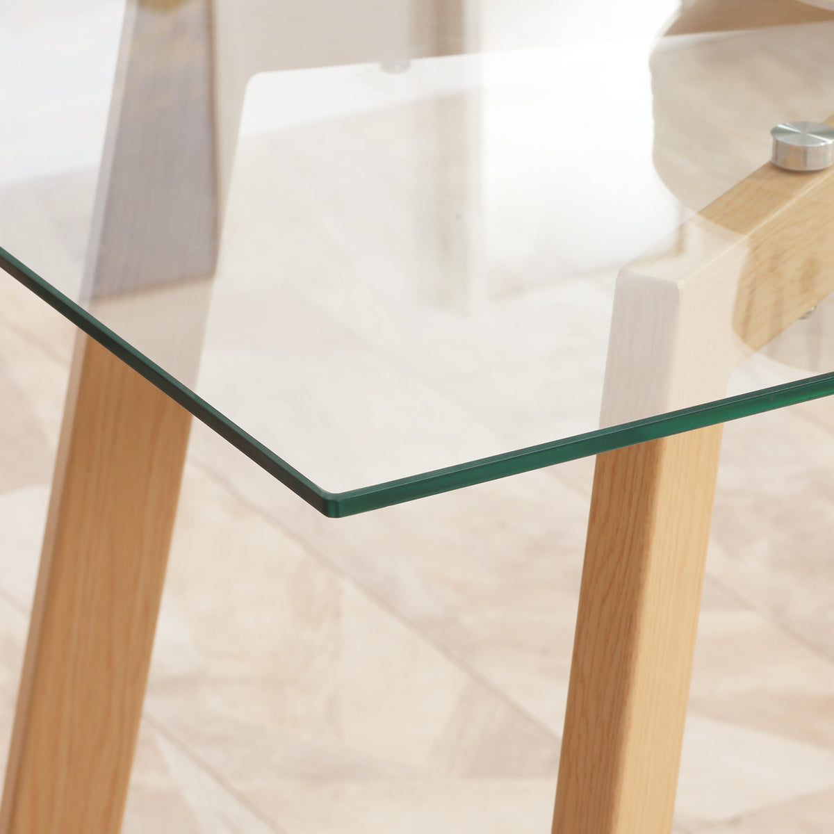 Table à manger pour 4 personnes, 120x60x76cm, table de cuisine, plateau en verre trempé et pieds en acier, transparent-7