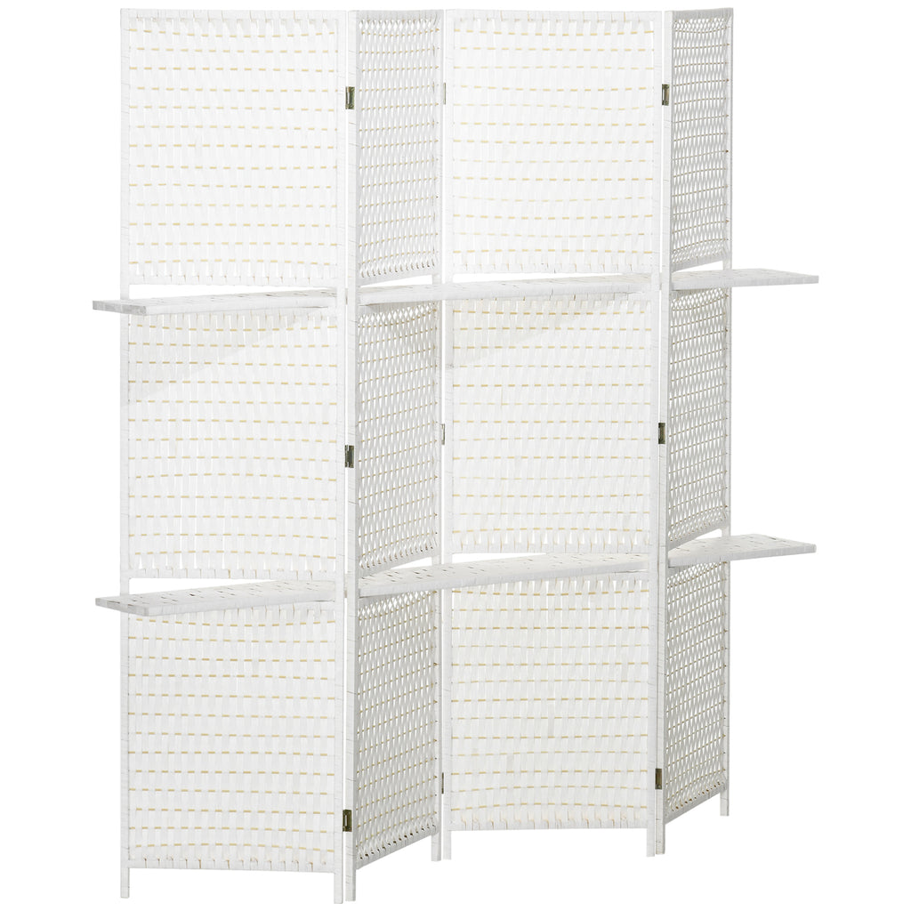 Séparateur de pièces 4 panneaux 2 étagères pliables blanc paille-0
