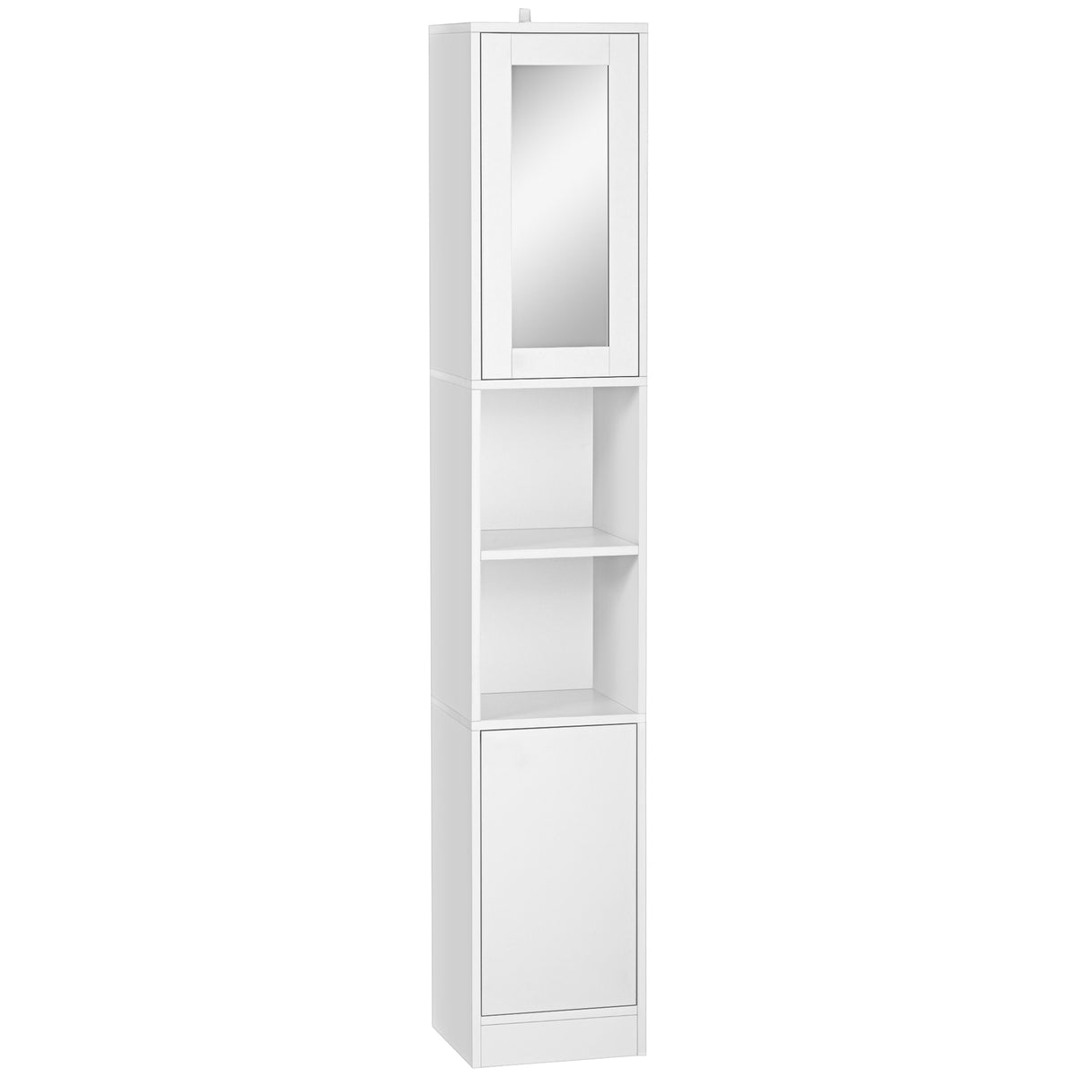 Armoire salle de bain haute, meuble de rangement colonne avec miroir, 2 portes, étagères réglables, 30x28x170cm, blanc-0