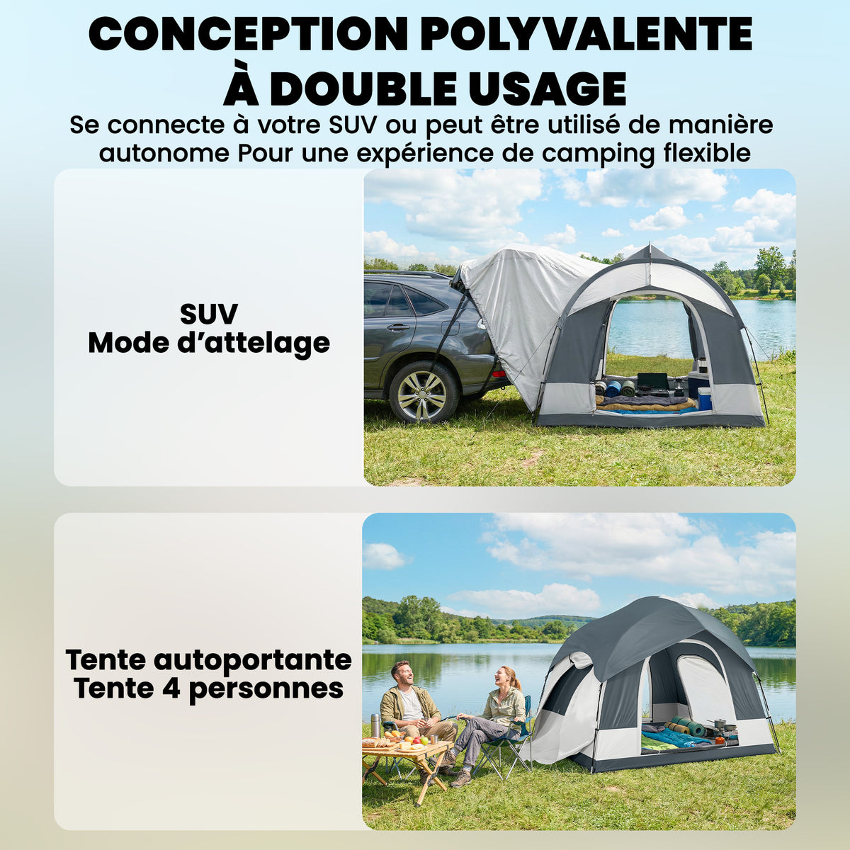 Tente de Camping Facile à Monter 2-4 Personnes avec 3 Portes, Imperméable, Compatible avec SUV, Bleu Foncé-3