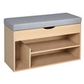 Meuble Chaussures Banc à Chaussures 2 Niveaux Rangement, Niche + Coffre intégré avec Coussin Beige Gris-0