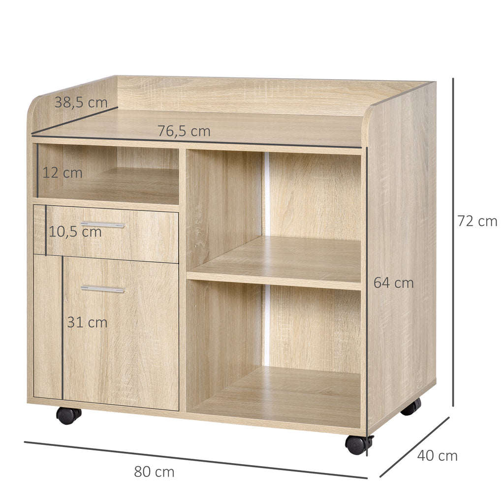 Support d'imprimante - Caisson d'organisation de Bureau Roulant - Dim. 80l x 40P x 72H cm en Bois Chêne clair-2