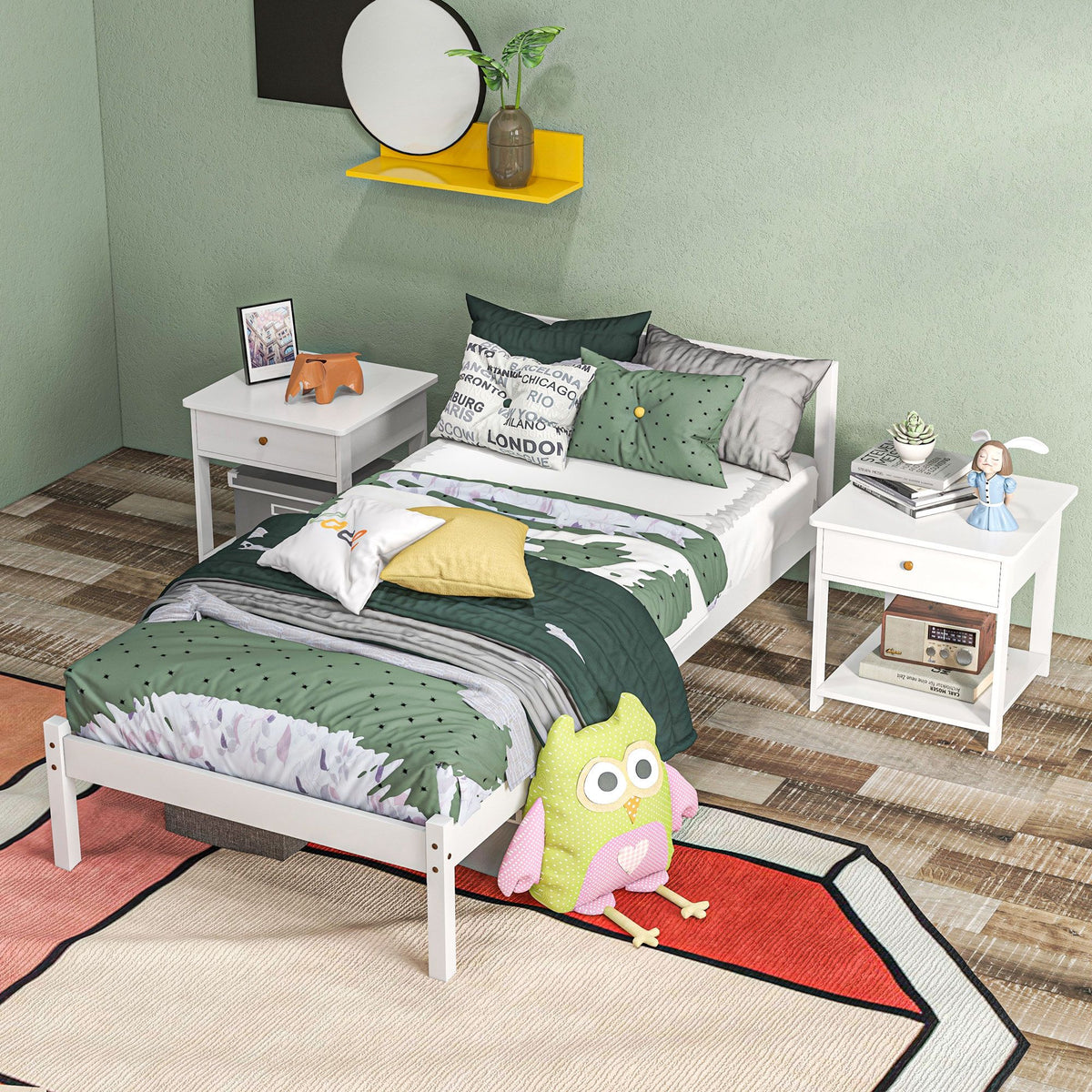 Cadre de lit en bois massif 90x190 cm lit simple avec tête de lit et sommier à lattes solide pour enfants adultes-7