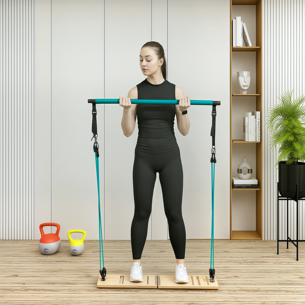 Ensemble de barre de pilates et de bandes de résistance avec planche inclinée réglable, équipement d'entraînement bleu-1