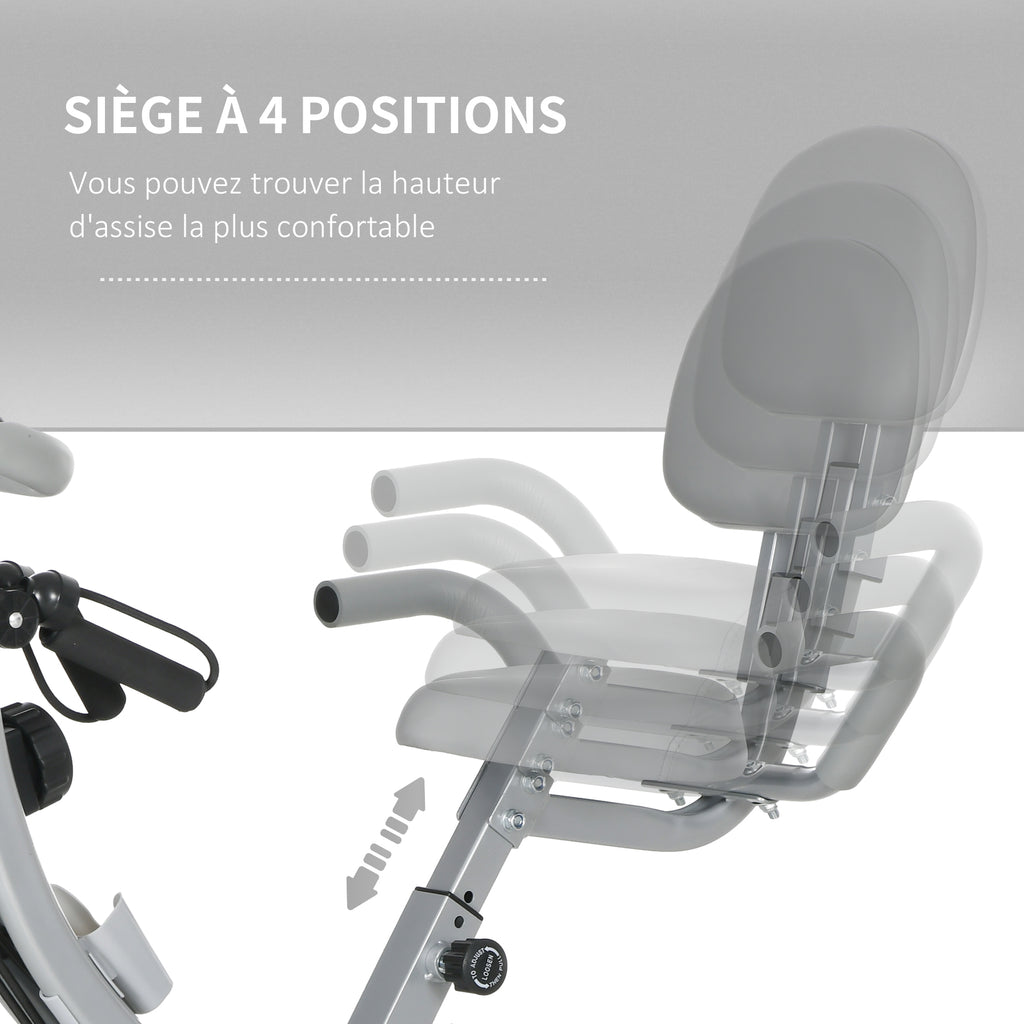 Vélo d'appartement pliant 8 niveaux de résistance magnétique dossier selle réglable poignées ergonomiques noir gris-4