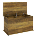 Coffre de Rangement, Banc de Rangement avec Couvercle Rabattable et Charnières de Sécurité, 80 x 40 x 45 cm, Marron-0