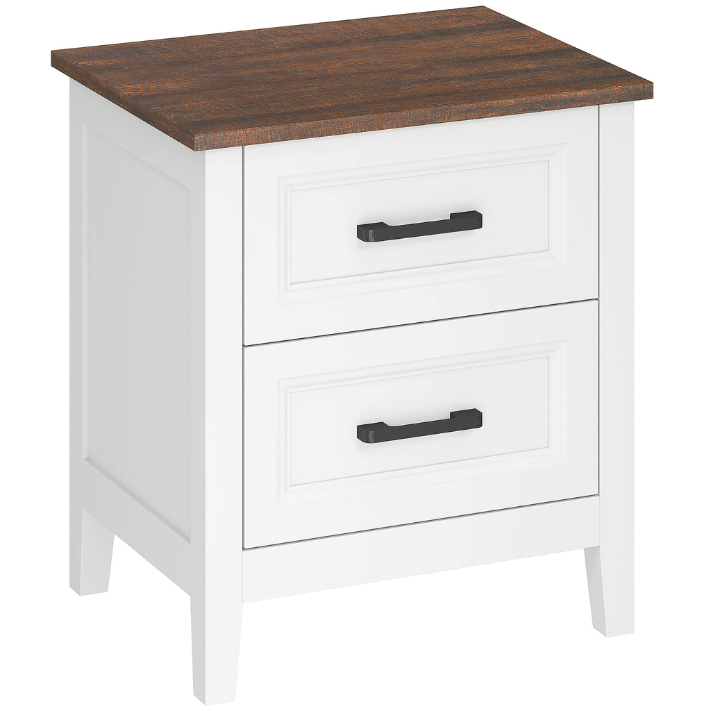 Table de chevet, table de nuit avec 2 tiroirs, plateau effet bois, style rustique, pour chambre à coucher, salon, blanc-0