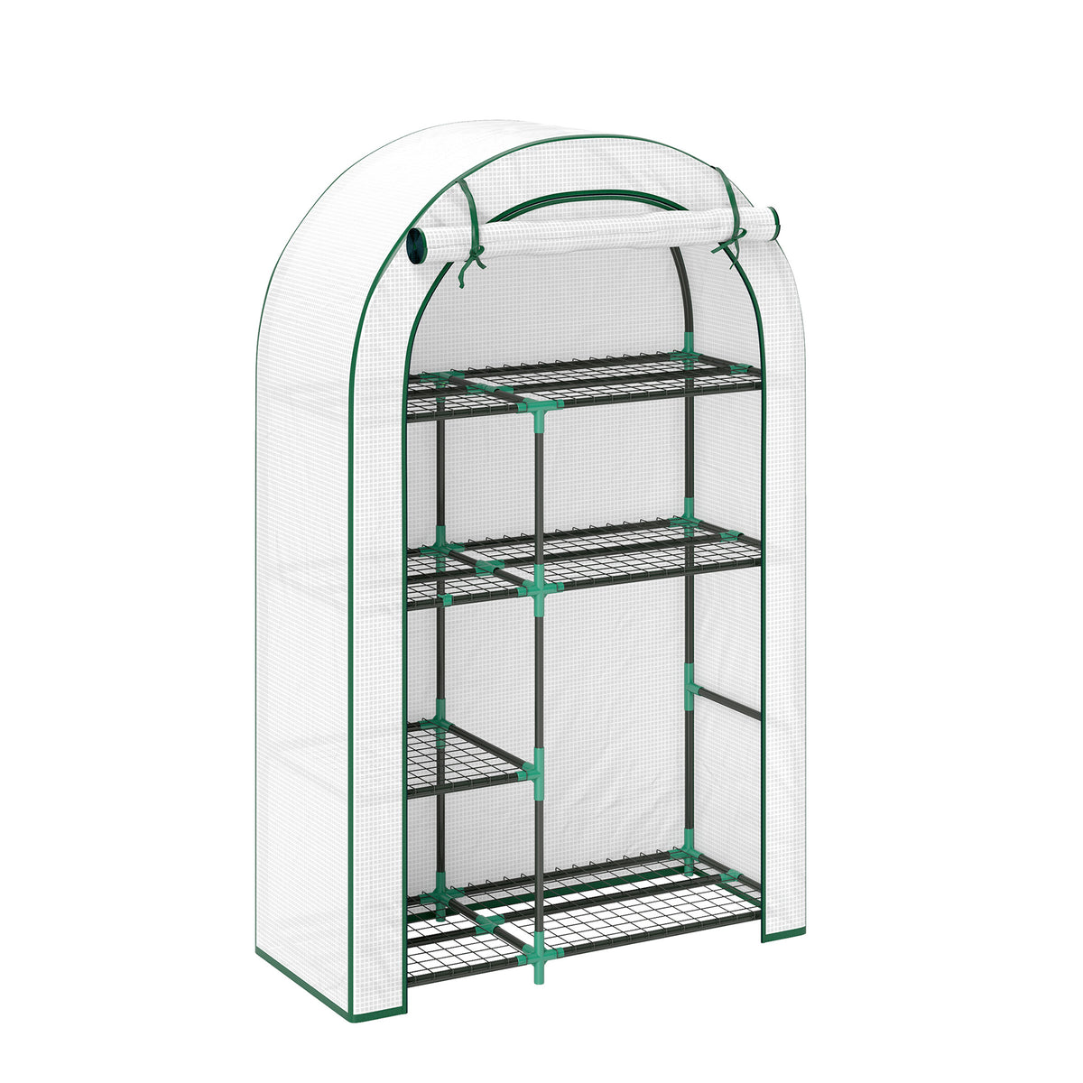 Serre de jardin avec étagères à 3 niveaux serre de balcon 3 portes enroulables zippées 215 x 46 x 151 cm transparent-1