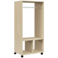 Armoire penderie étagère 2 niches penderie 4 roulettes pivotantes dim. 60L x 40l x 128H cm bois naturel-0