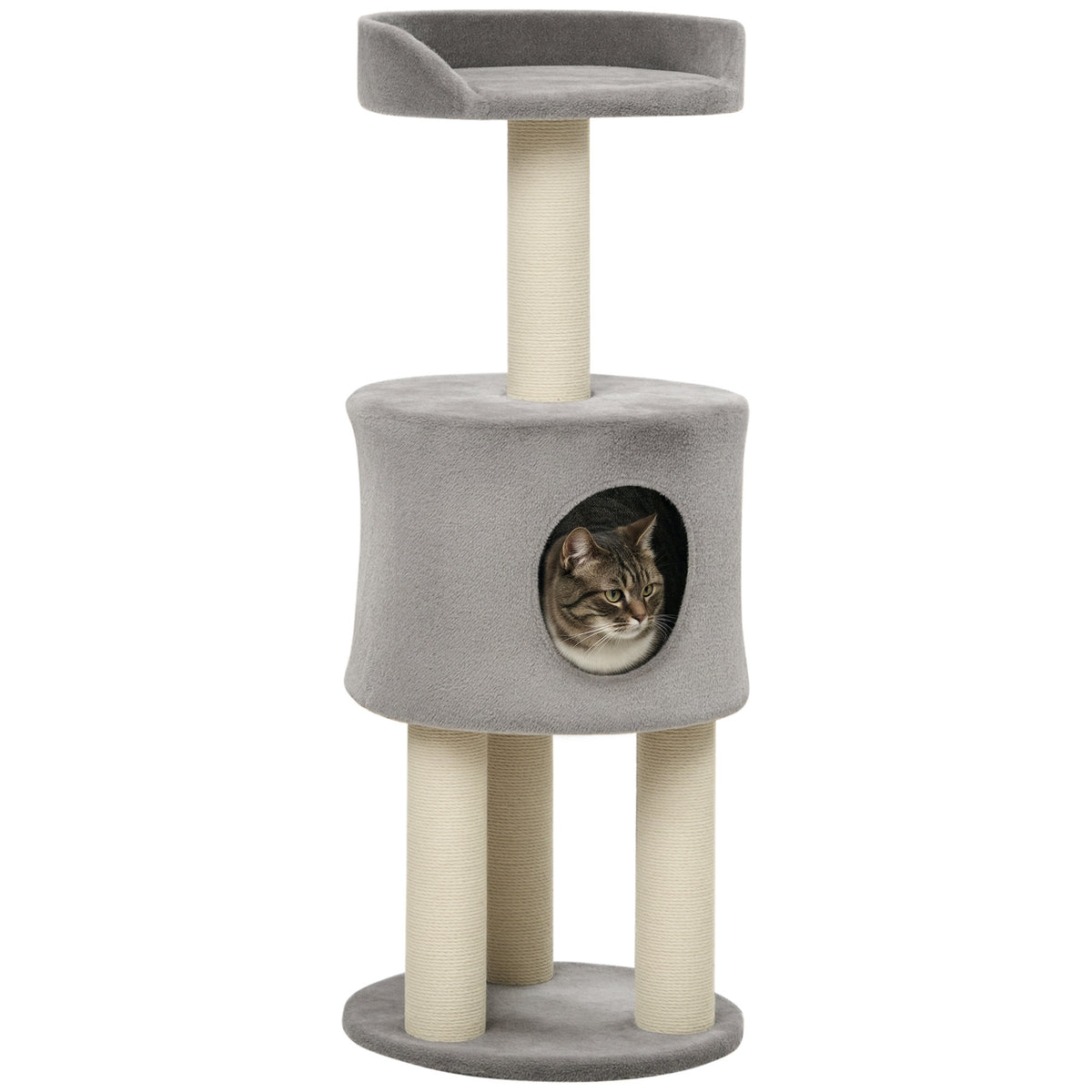 Arbre à chat griffoirs grattoirs sisal naturel arbre à grimper niche plate-forme en peluche hauteur 103 cm gris-0
