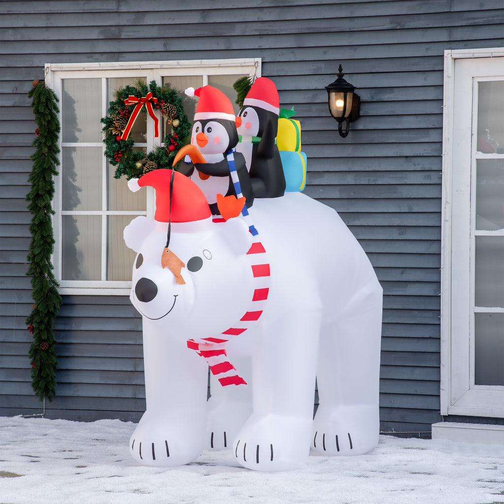 Ours Polaire Gonflable de Noël avec Lumières LED 206cm Décoration Gonflable de Noël Imperméable avec 2 Pingouins-9