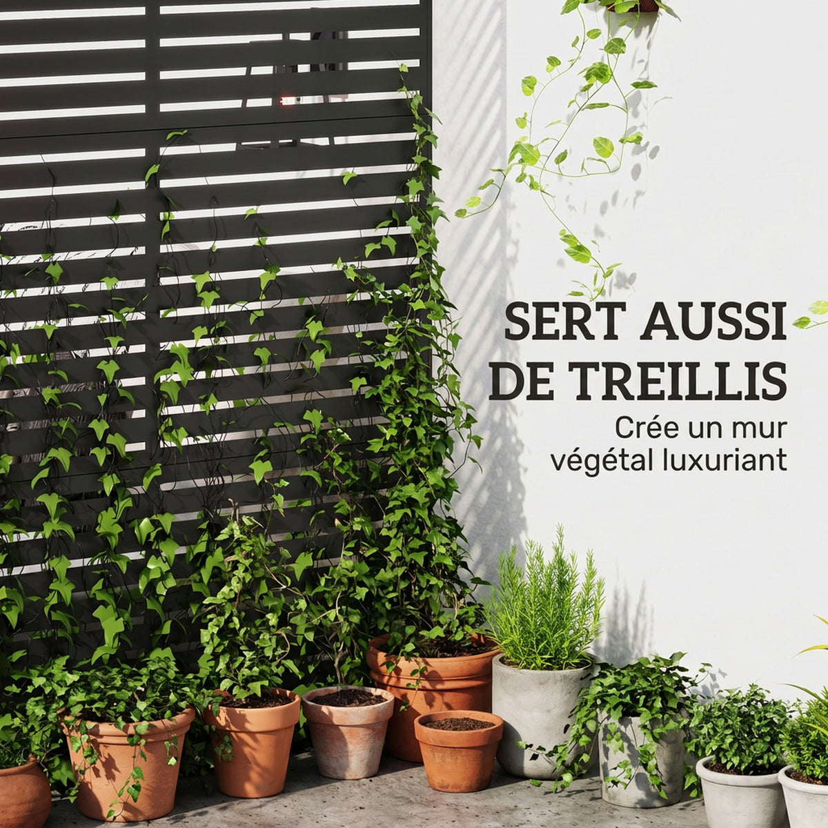 Panneau Brise Vue Extérieur Décoratif en Acier 122x198cm, Treillis pour Plantes Grimpantes, Support, Panneau Rayé, Noir-3