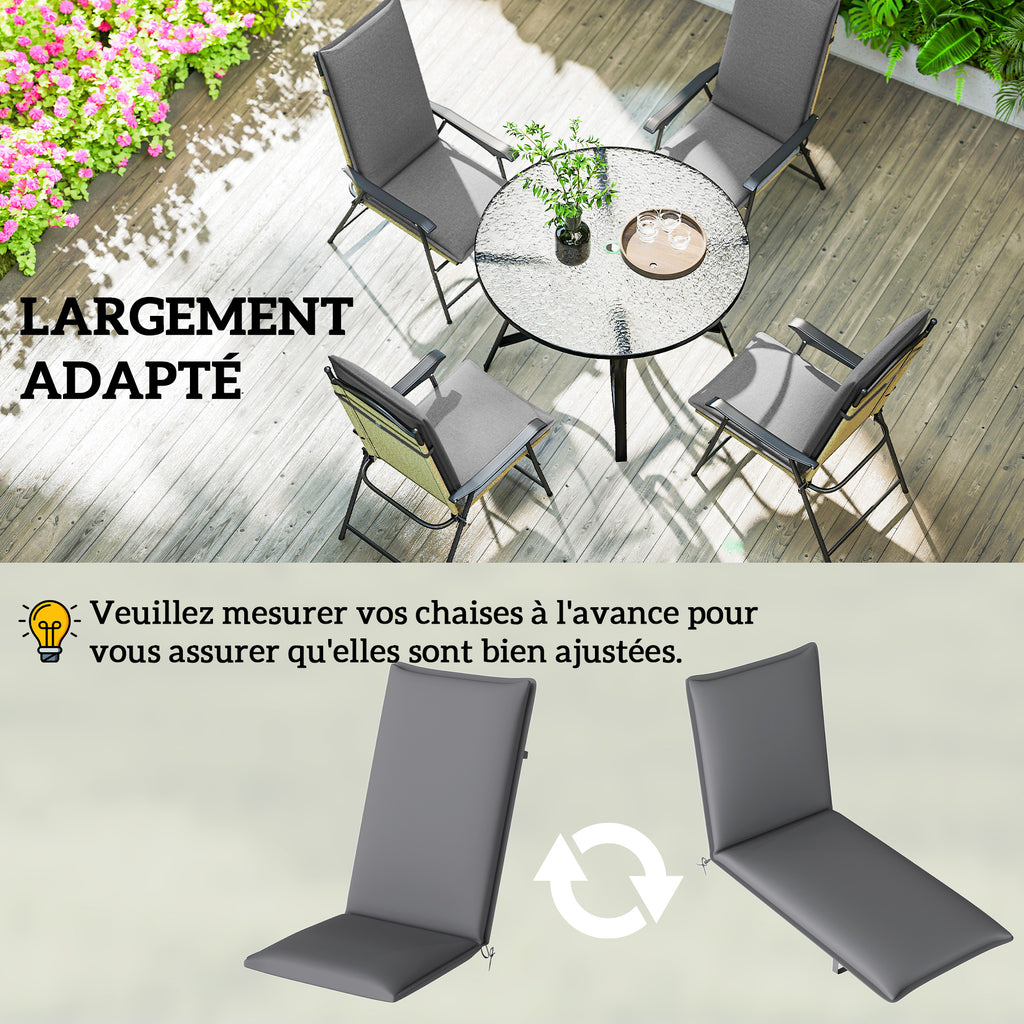 Lot de 4 coussins de chaise extérieur avec attaches et bande réglable, anti-décoloration UPF50+, 124x50x5cm, gris-6