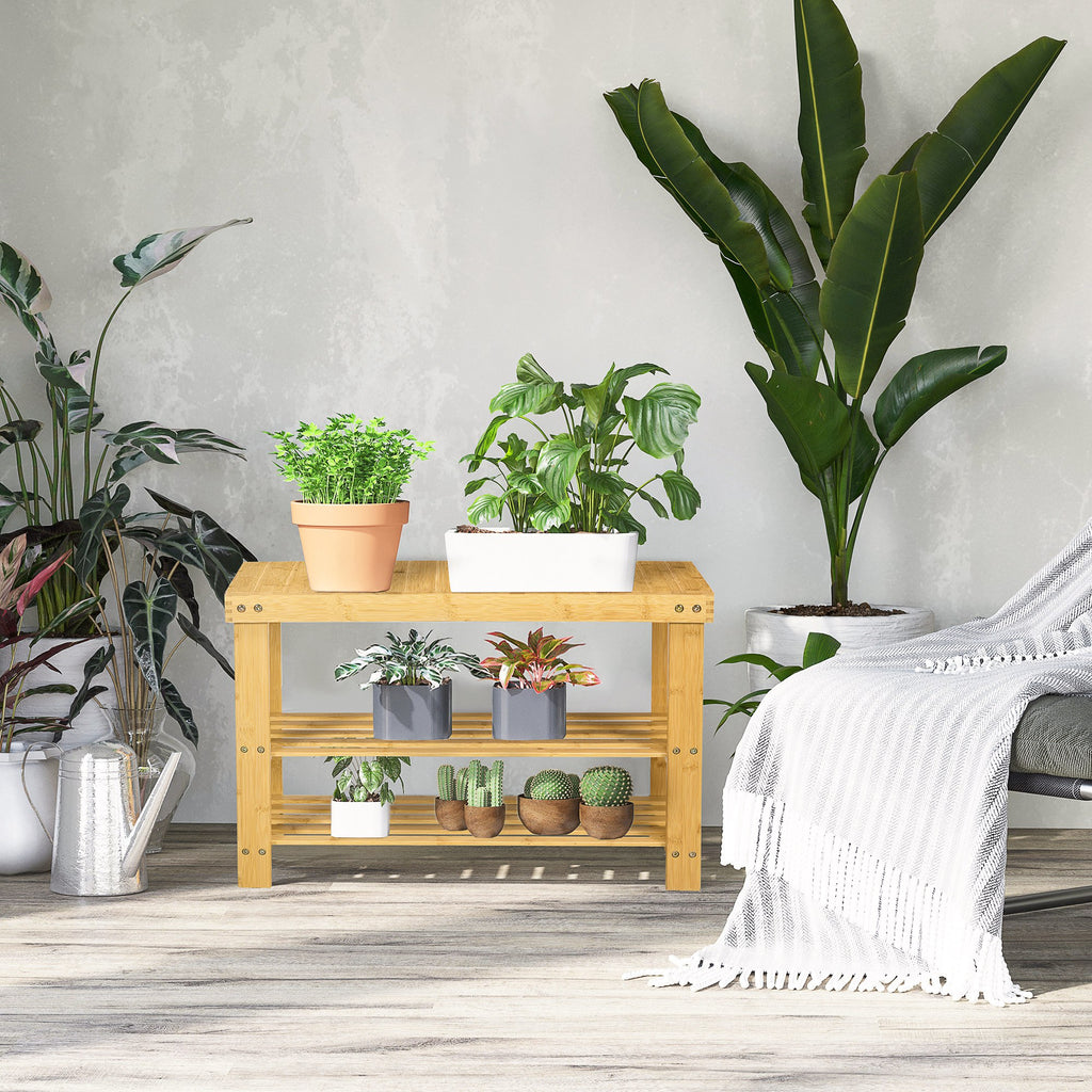 Banc avec meuble à chaussures étagères en bambou dim. 70L x 28l x 45H cm bois naturel-9