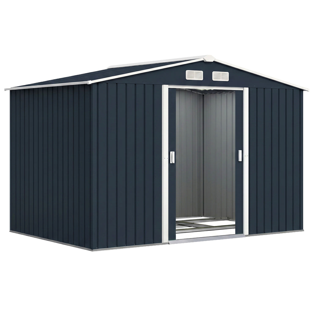 Abri de jardin 5,4 m² 2,77 x 1,95 x 1,92 m kit de fondation porte coulissante ventilations acier galvanisé, gris foncé-0