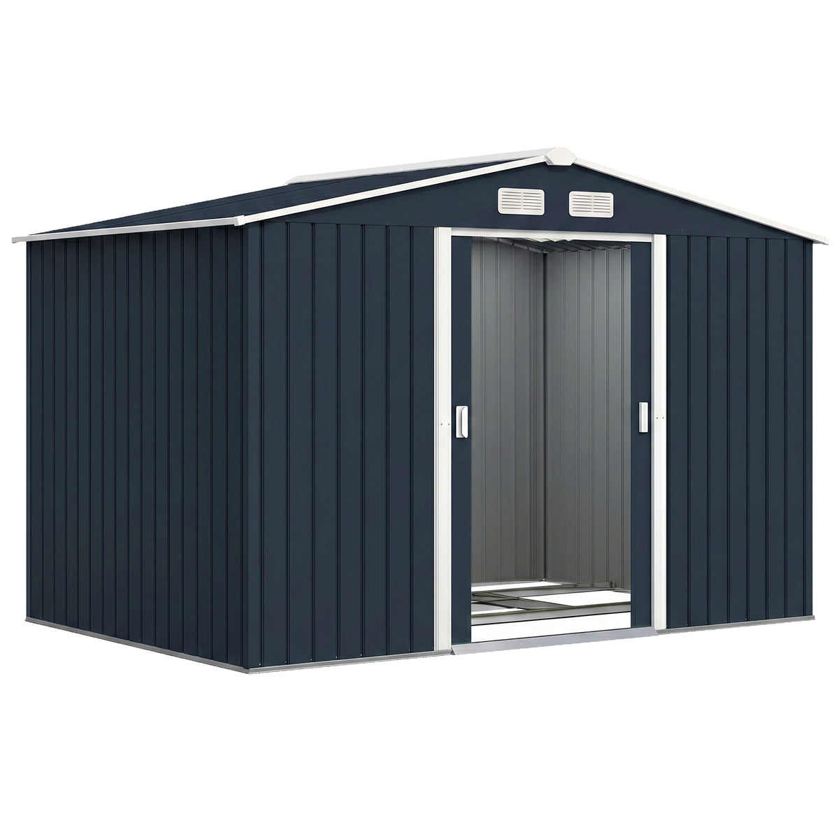 Abri de jardin 5,4 m² 2,77 x 1,95 x 1,92 m kit de fondation porte coulissante ventilations acier galvanisé, gris foncé-0