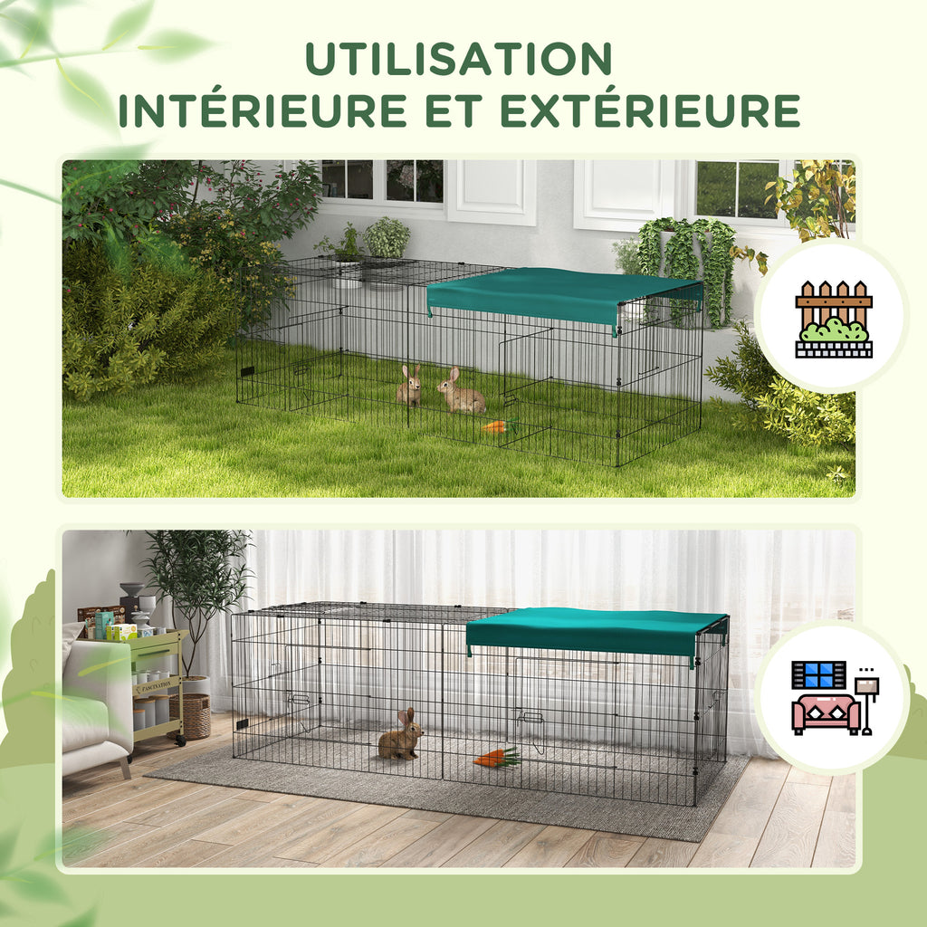 Parc enclos modulable acier avec bache pour lapins rongeurs petits animaux intérieur extérieur 220L x 85l x 70H cm vert-4