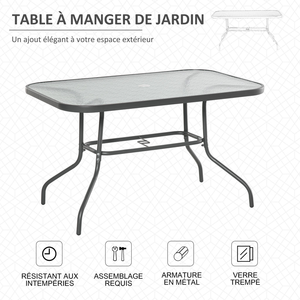 Table de Jardin rectangulaire dim. 120L X 80l x 70H cm métal époxy Gris Plateau Verre trempé-5