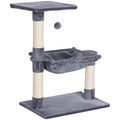 Arbre à chat 3 griffoirs grattoirs sisal naturel plateforme hamac et boule suspendue dim. 50L x 36l x 70H cm peluche courte gris-0