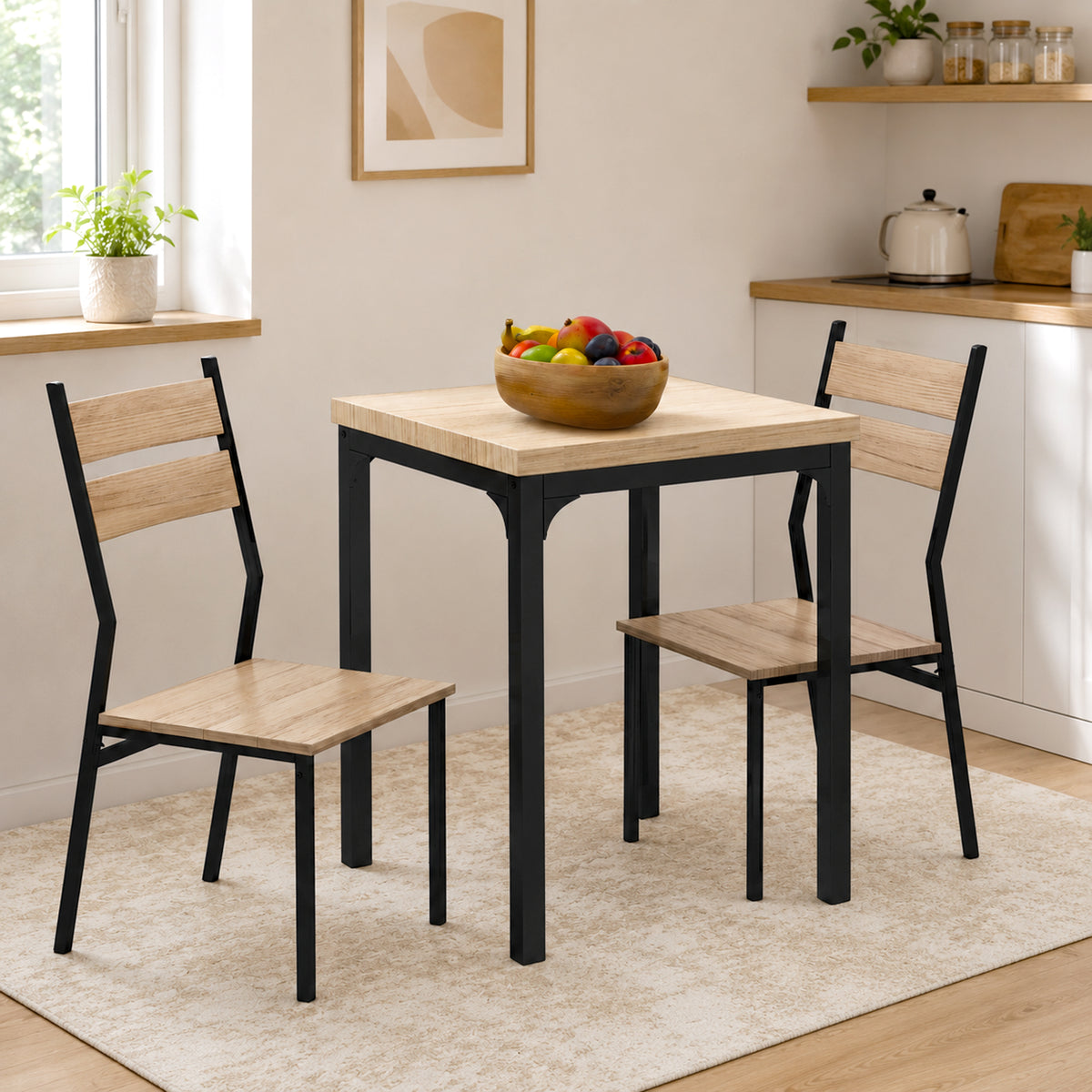 Ensemble table et chaises pour 2 personnes, table de cuisine avec chaises, table à manger 3 pièces avec 2 chaises encastrables, pour cuisine salon maison, bois de chêne clair-1