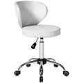 Tabouret à roulettes, tabouret de massage en PU avec hauteur réglable 73-88 cm et dossier, pivotant 360°, blanc-0