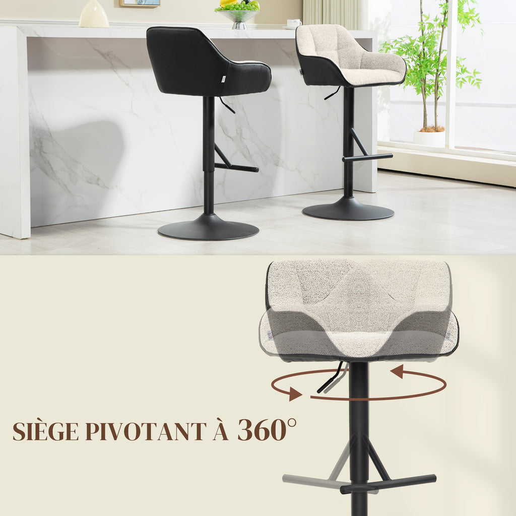 Lot de 2 tabourets de bar chaises de bar hauteur réglable tissu effet lin et base en acier 52,5 x 53 x 86,5-108 cm gris-5