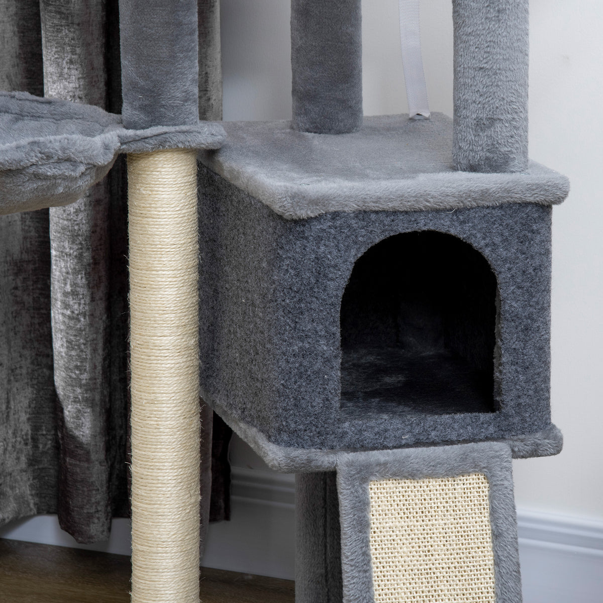 Arbre à chat centre d'activités multi-équipé griffoirs grattoir jeu boule suspendue niche plateformes gris-8