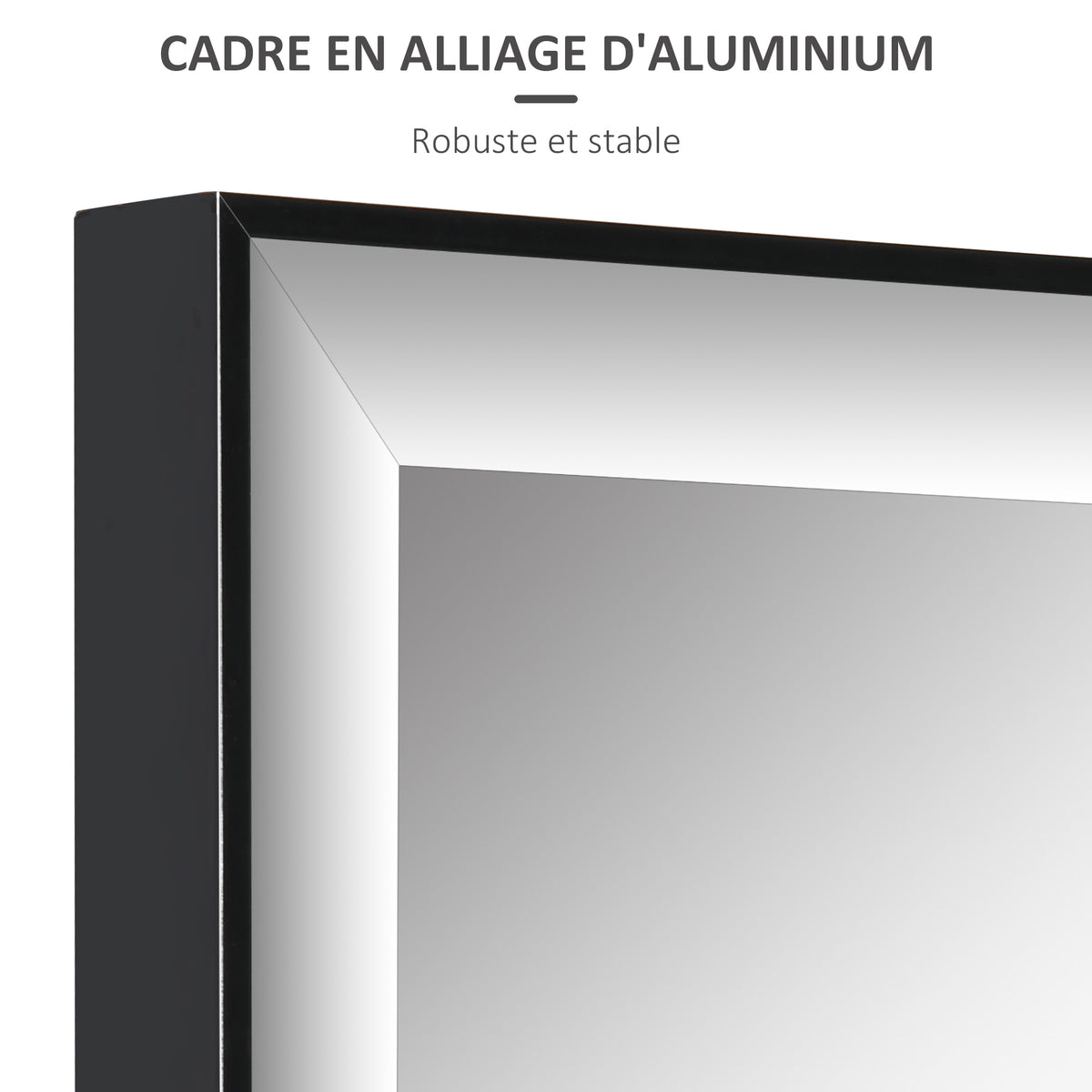 Miroir Mural dim. 120L x 35l cm - Film sécurité Anti déflagrant, système Attache Inclus - Cadre Alliage alu. Noir-4