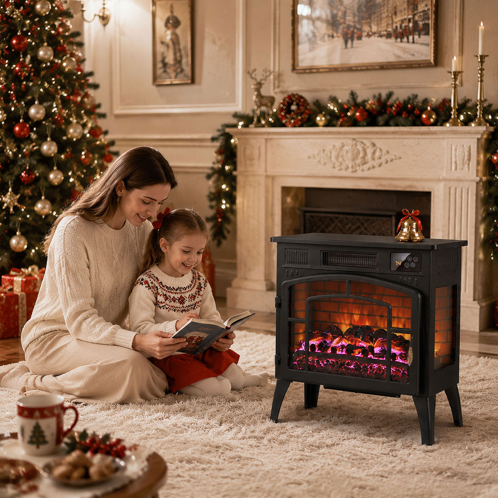 Cheminée Électrique Effet Flamme 3D Multicolore 1000W/2000W, Thermostat Réglable, Contrôle par Appli et Voix, Noir-7