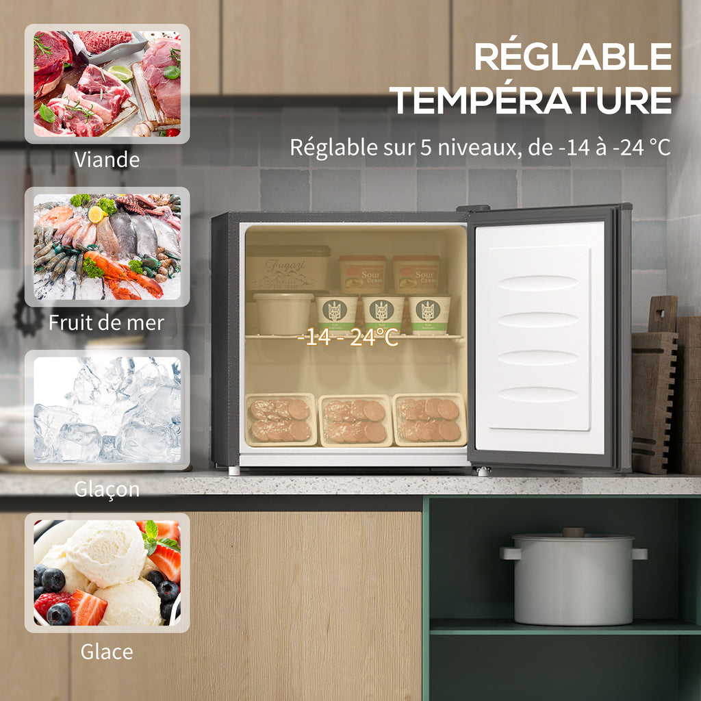 Mini congélateur Température Réglable de -14 à -24°C Compact 35L - Porte réversible Classe E - 47x44,2x48,8cm - Gris-3