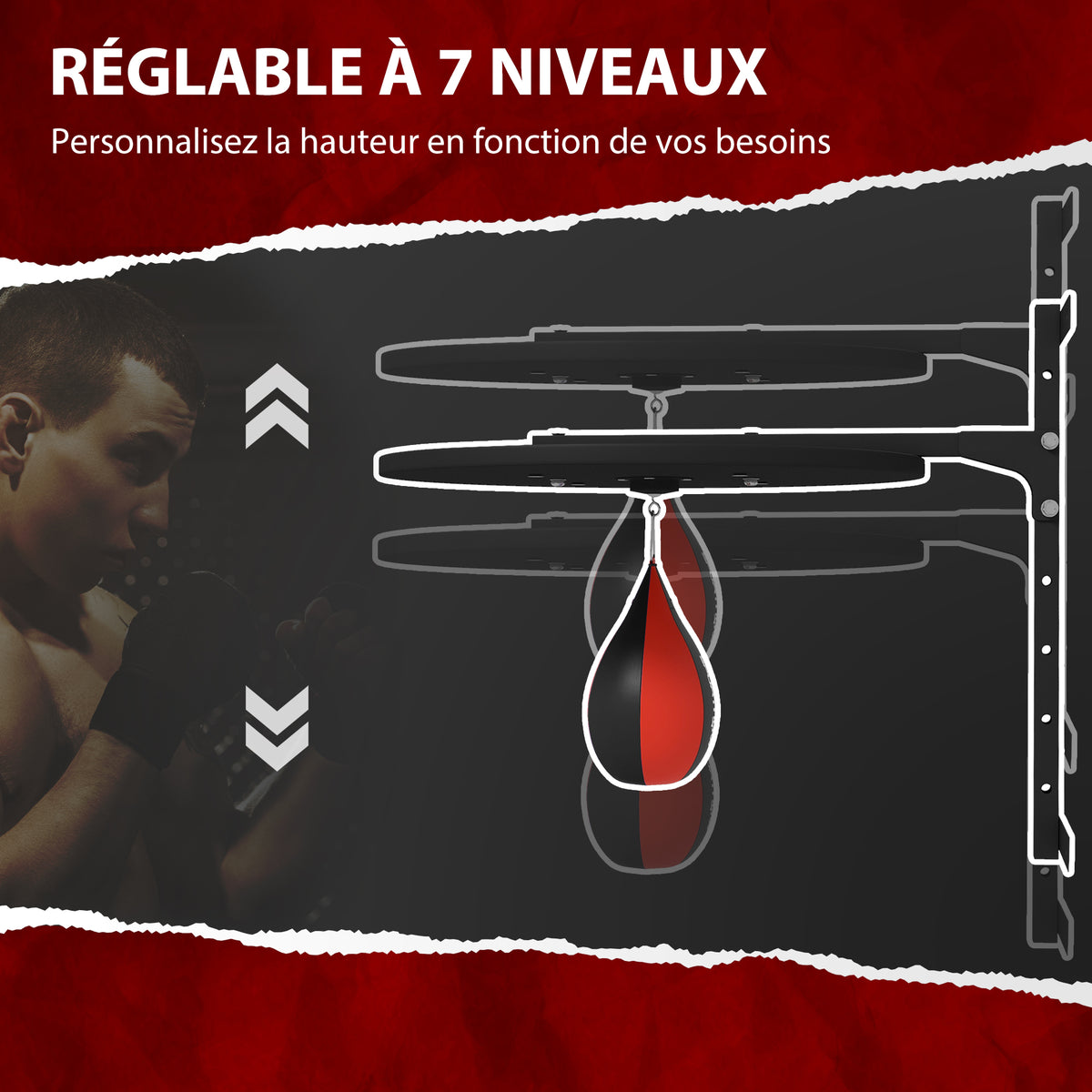 Plateforme murale avec poire de vitesse sac de frappe pour entraînement de boxe, hauteur ajustable pivotant à 360°-3