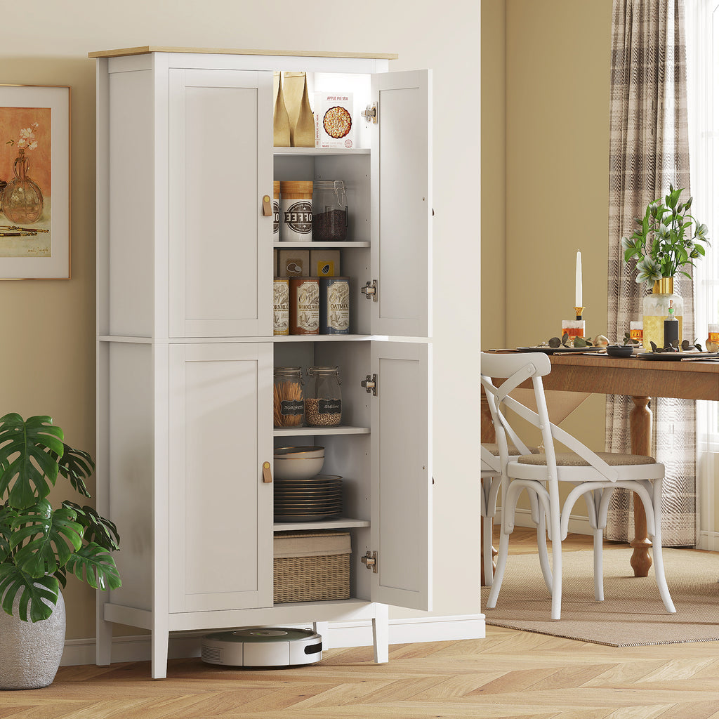 Buffet cuisine, meuble cuisine rangement haut avec LED réglable et détecteur de mouvement, 80 x 40 x 176,5 cm, blanc-9