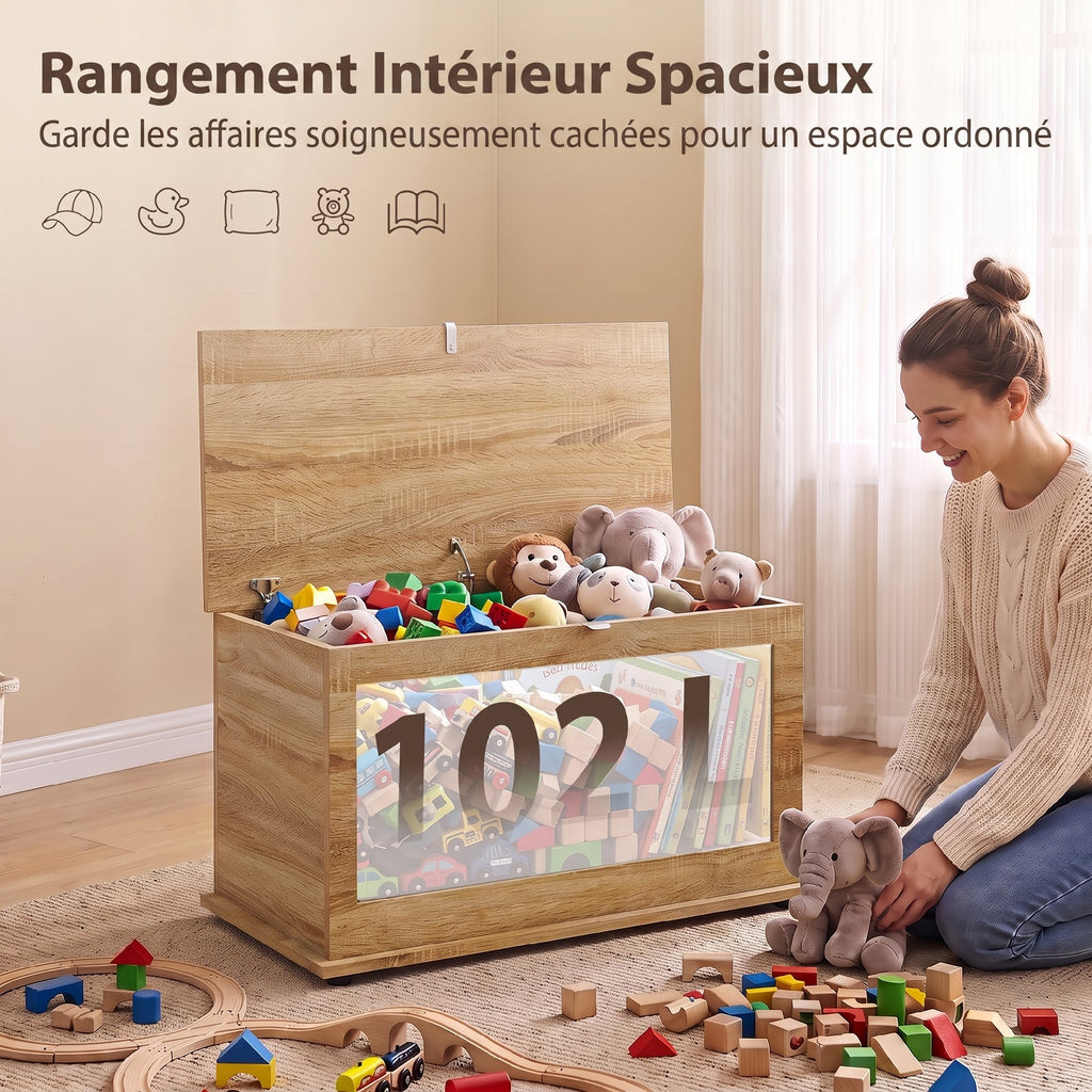 Coffre de Rangement, Banc de Rangement avec Couvercle Rabattable et Charnières de Sécurité, 80 x 40 x 45 cm, Naturel-3