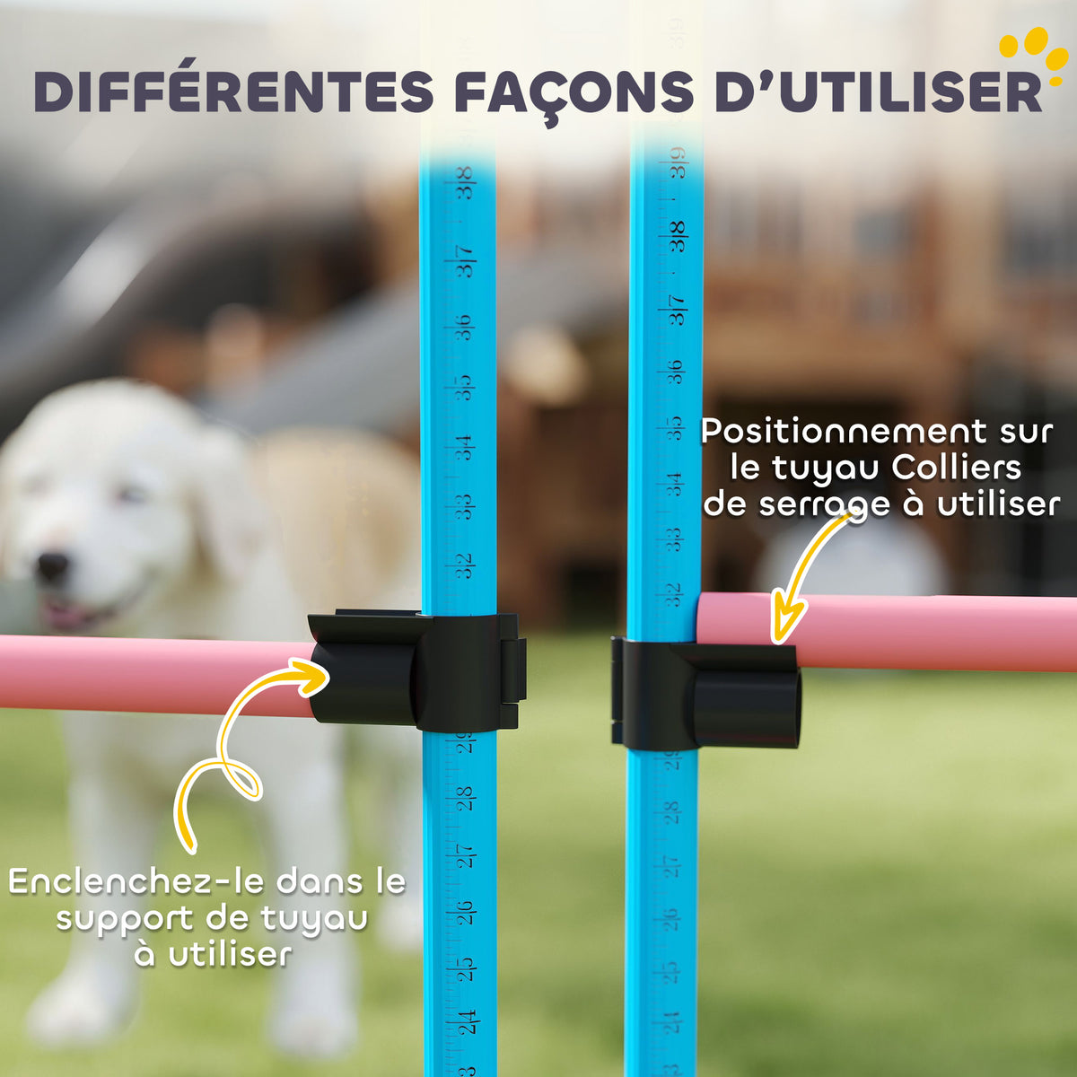 Agility Sport pour Chiens, Set de 4 Obstacles Professionnels avec Système de Maintien au Sol, 99x65x94cm, Bleu Clair-7