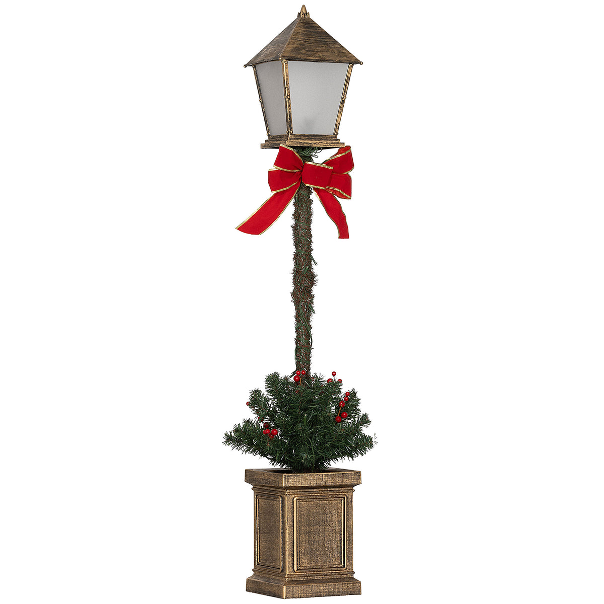 Lampadaire de Noël lumineux LED de 1,25 m ornement décoration de Noël avec grappes de baies et nœud papillon-0