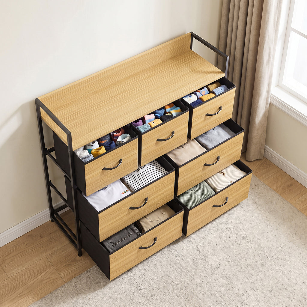 Commode 7 Tiroirs en Tissu Pliables, Commode Chambre Adulte avec Plateau Supérieur et Cadre en Acier, chêne-8
