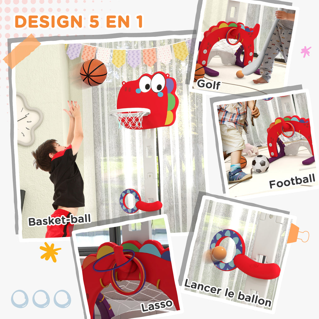 Panier de basket-ball pour enfants, hauteur réglable, 5 en 1 lancer de balles, golf, football jeu de lasso, 3-6 ans-4
