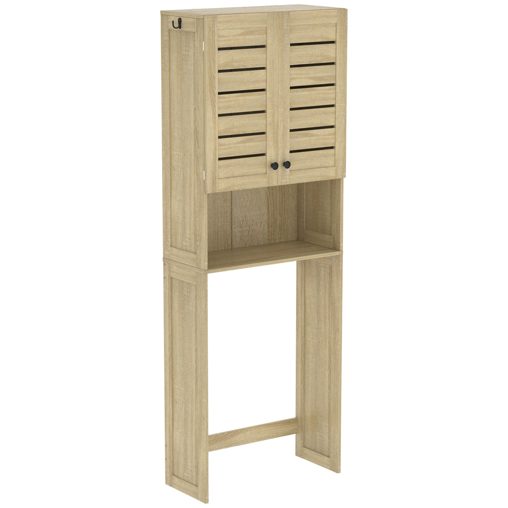 Meuble WC dessus de toilette/machine à laver avec placard à porte double, portes à persiennes, 67x31,5x190cm, chêne-0