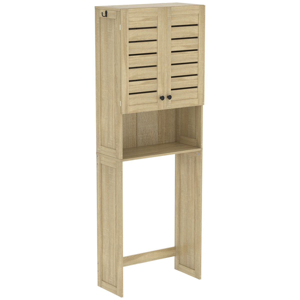 Meuble WC dessus de toilette/machine à laver avec placard à porte double, portes à persiennes, 67x31,5x190cm, chêne-0