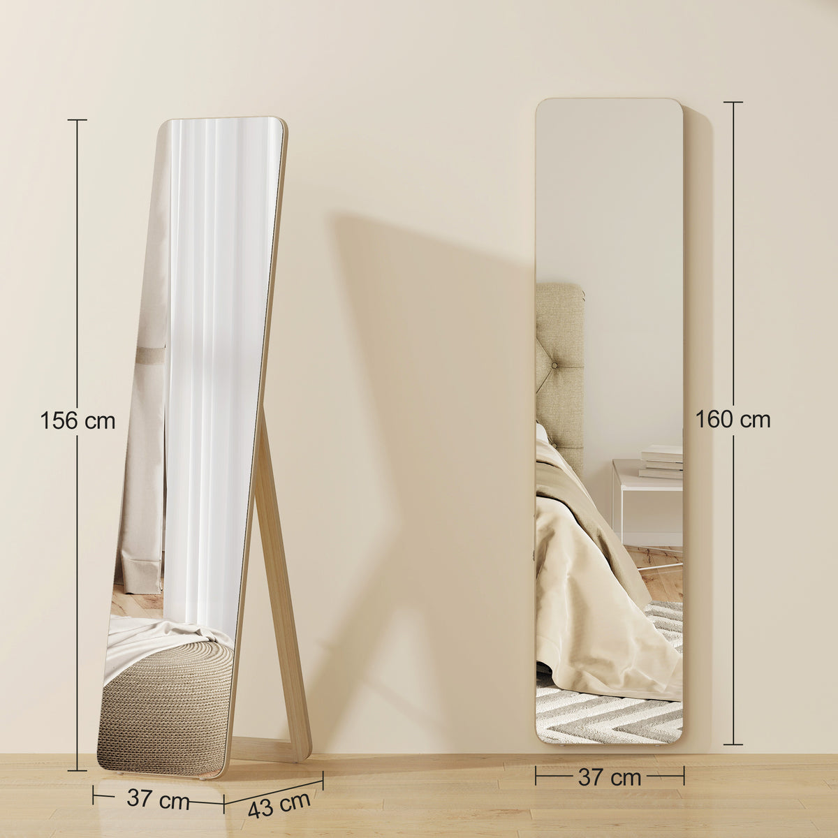Miroir sur Pied et Mural rectangulaire dim. 37L x 43l x 156H cm bois naturel-2