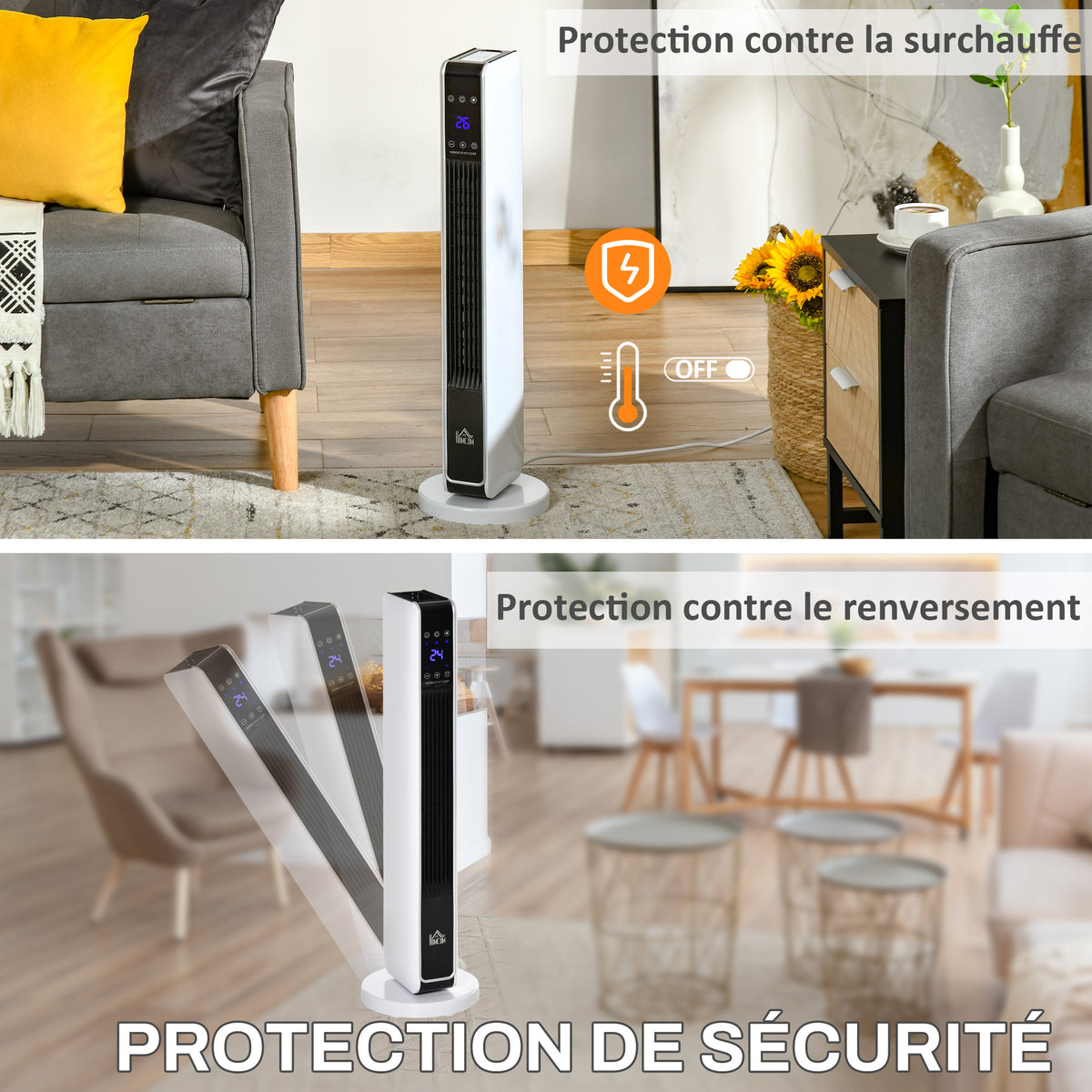 Chauffage électrique soufflant oscillant 1100/2200 W, céramique PTC, télécommande incluse, minuterie 8h, 21 x 21 x 73 cm-4