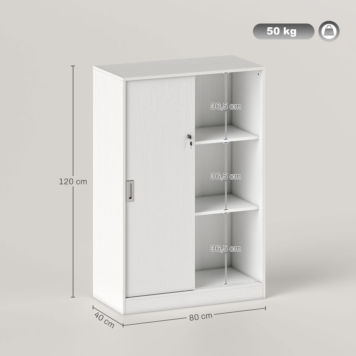 Armoire de Bureau 2 Portes coulissantes verrouillables dim. 80L x 40l x 120H cm 2 étagères en Bois Blanc-2