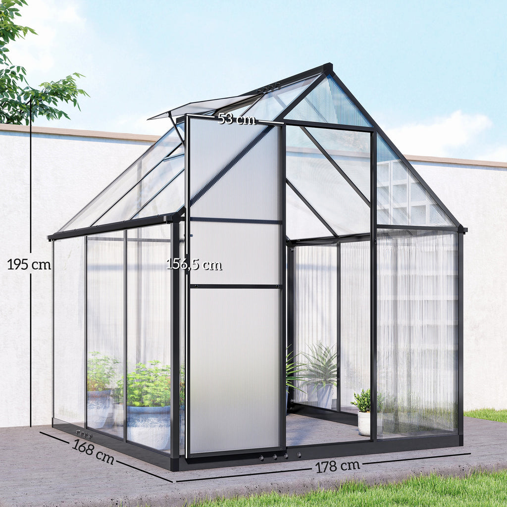 Serre de Jardin en Aluminium Polycarbonate, Montage Rapide, Fenêtre Réglable, Porte Battante, 178x168x195cm, Transparent-2