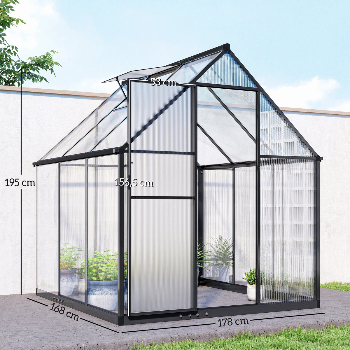 Serre de Jardin en Aluminium Polycarbonate, Montage Rapide, Fenêtre Réglable, Porte Battante, 178x168x195cm, Transparent-2
