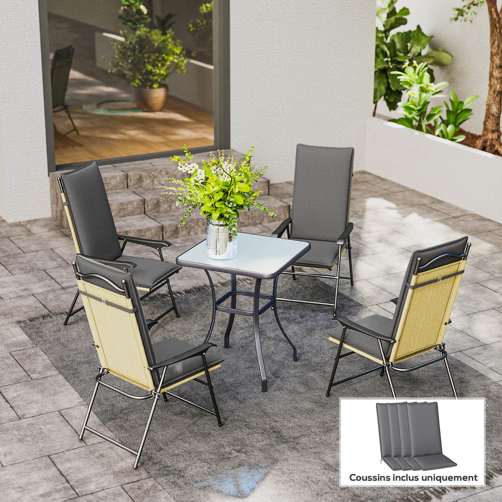 Lot de 4 coussins de chaise extérieur avec attaches et bande réglable, anti-décoloration UPF50+, 124x50x5cm, gris-9