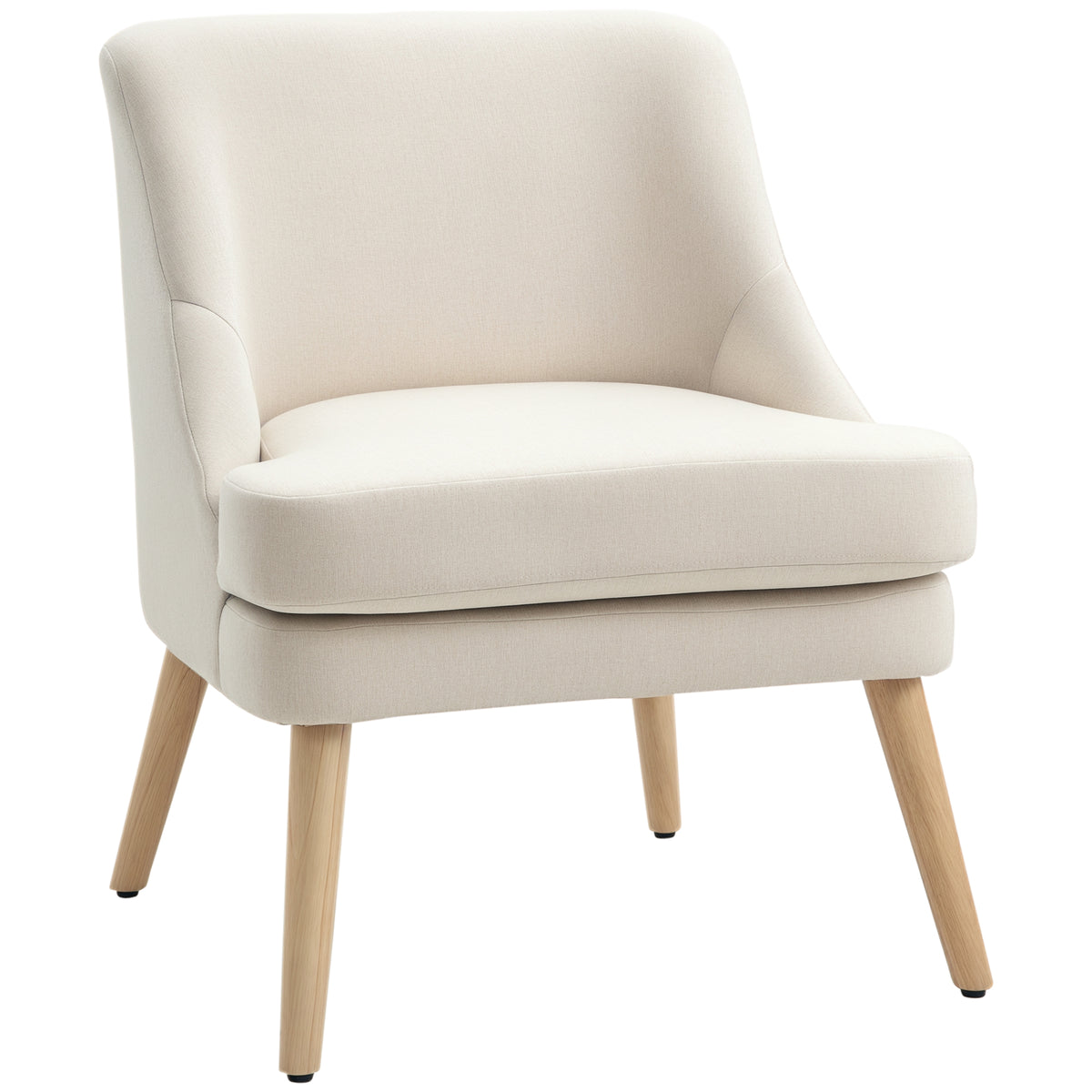 Fauteuil Scandinave Confortable pour Salon et Chambre, Pieds en Bois Massif, Revêtement en Tissu Lin, Beige-0