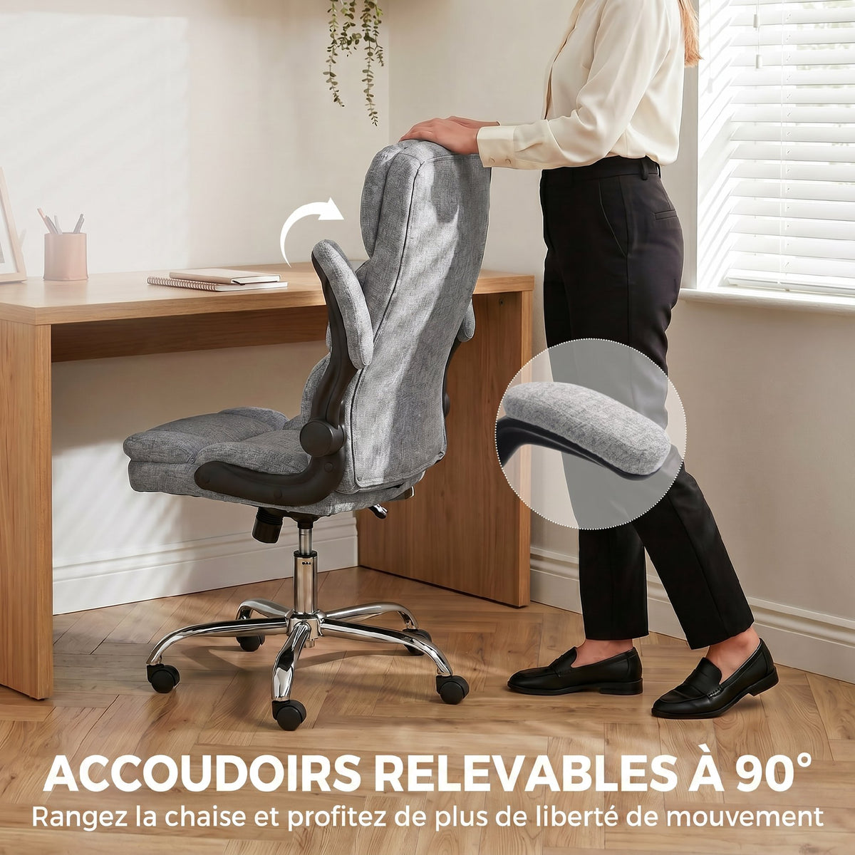 Fauteuil de bureau massant et chauffant, chaise de bureau ergonomique avec hauteur réglable, fonction à bascule, gris-4