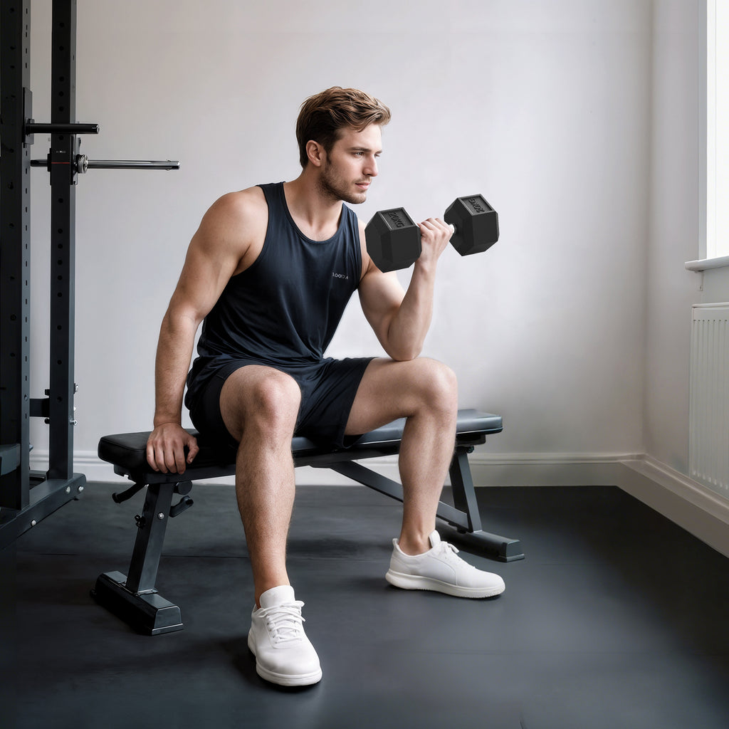 Haltère courte poids 20 Kg - 1 pièce, Haltère hexagonale entraînement musculaire & haltérophilie - métal caoutchouc noir-9
